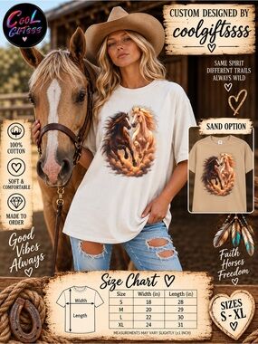 Custom Western Horse T-Shirt Running Horses Graphic Tee Cowgirl Boho Shirt S-XL